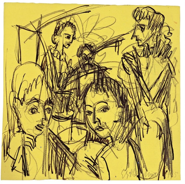 Auf diesem Bild ist das folgende Kunstwerk zu sehen: Ernst Ludwig Kirchner. Tischgesellschaft. 1915.