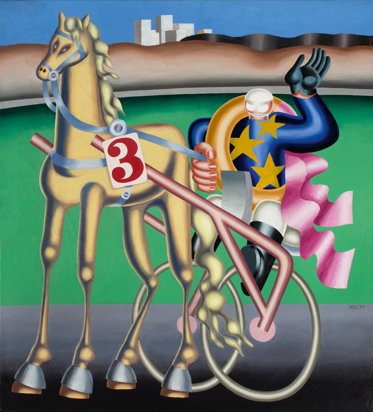 Auf diesem Bild ist das folgende Kunstwerk zu sehen: Hans Ticha. „Sieger mit roter 3“. 1971.