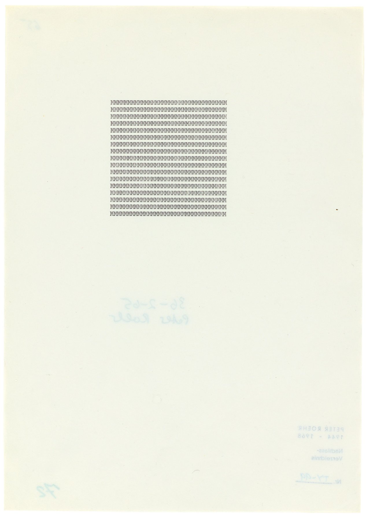 Auf diesem Bild ist das folgende Kunstwerk zu sehen: Peter Roehr. Ohne Titel (36–2–65 / TY–99). 1965.