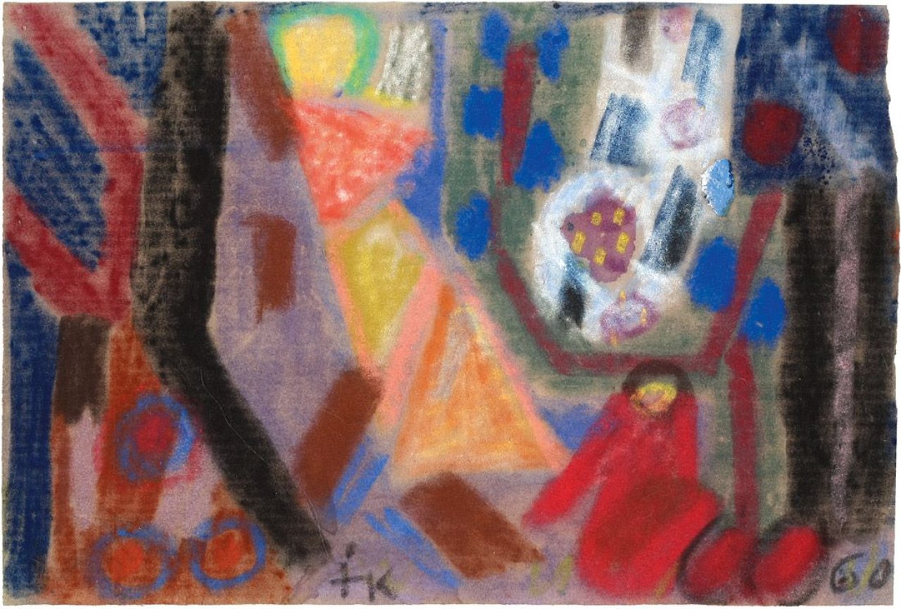 Auf diesem Bild ist das folgende Kunstwerk zu sehen: Ida Kerkovius. Komposition mit roter Figur. 1960.