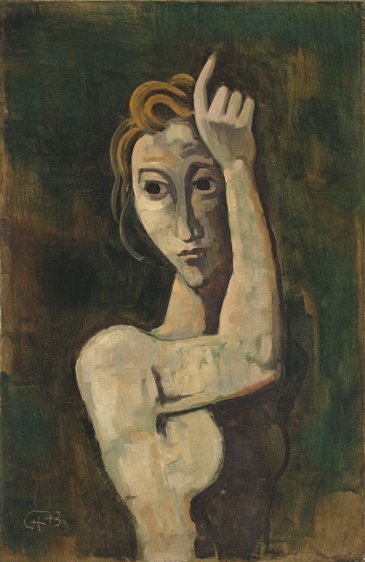 Auf diesem Bild ist das folgende Kunstwerk zu sehen: Karl Hofer. „Mit erhobener Hand“. 1943.