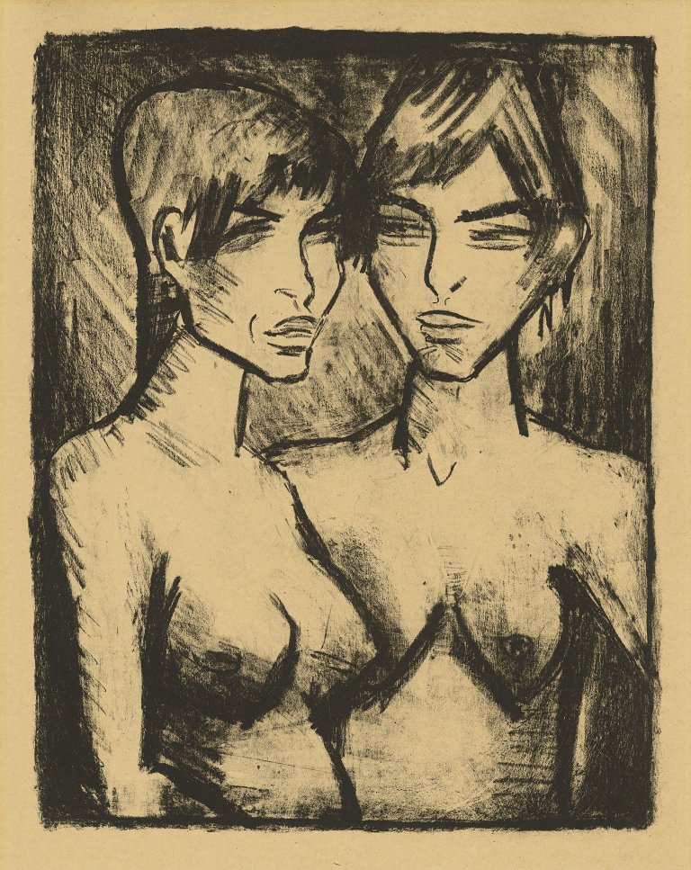 Auf diesem Bild ist das folgende Kunstwerk zu sehen: Otto Mueller. „Zwei Mädchen - Halbakte“. 1920.