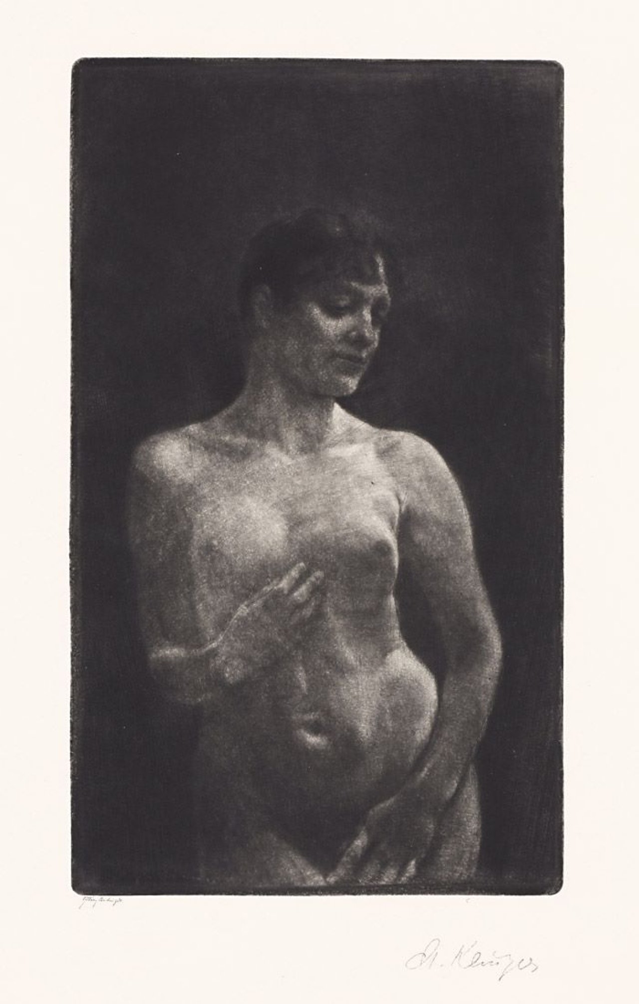 Auf diesem Bild ist das folgende Kunstwerk zu sehen: Max Klinger. „Weiblicher Akt in Schabkunst“. 1891.