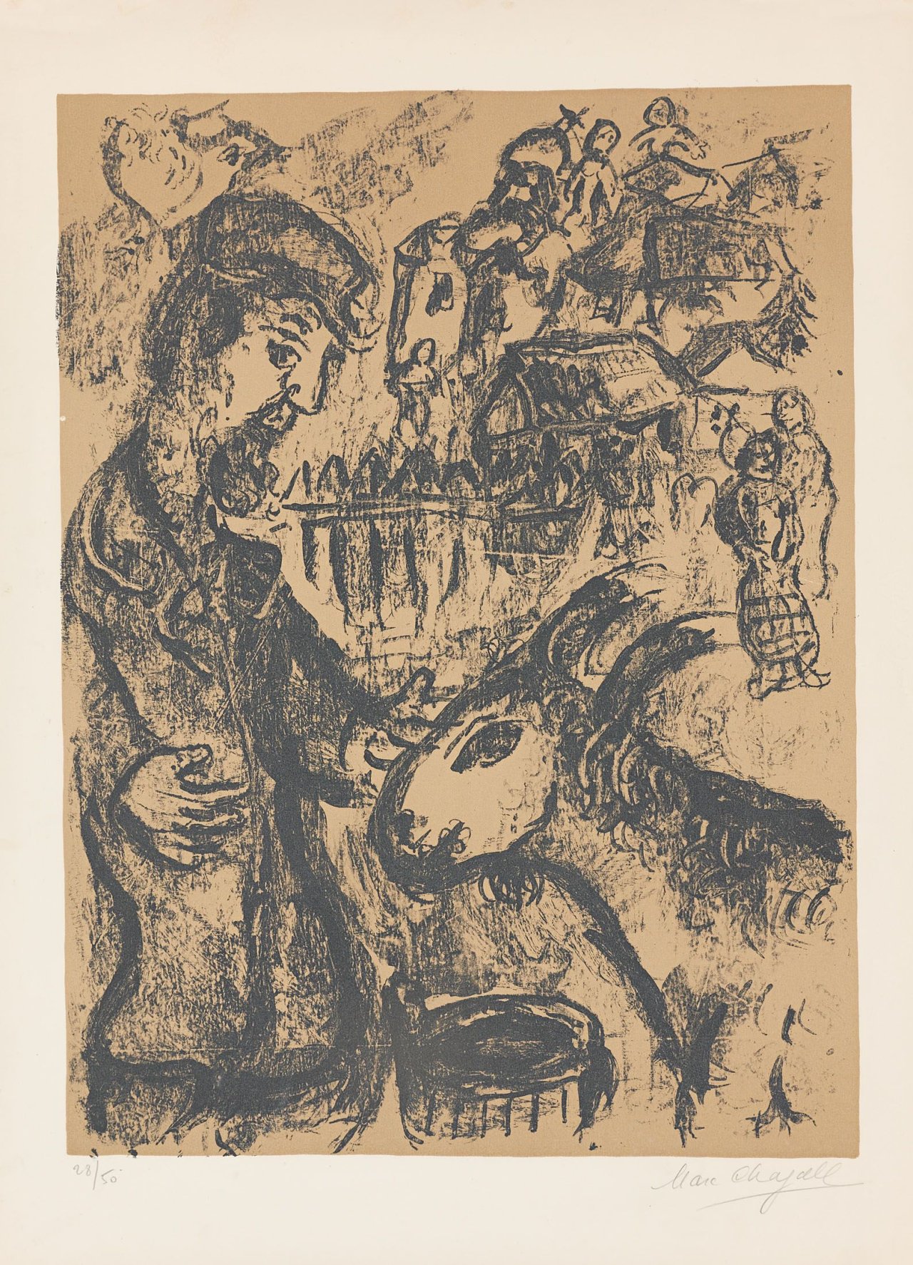 Auf diesem Bild ist das folgende Kunstwerk zu sehen: Marc Chagall. „Paysan à la chèvre“. 1970.