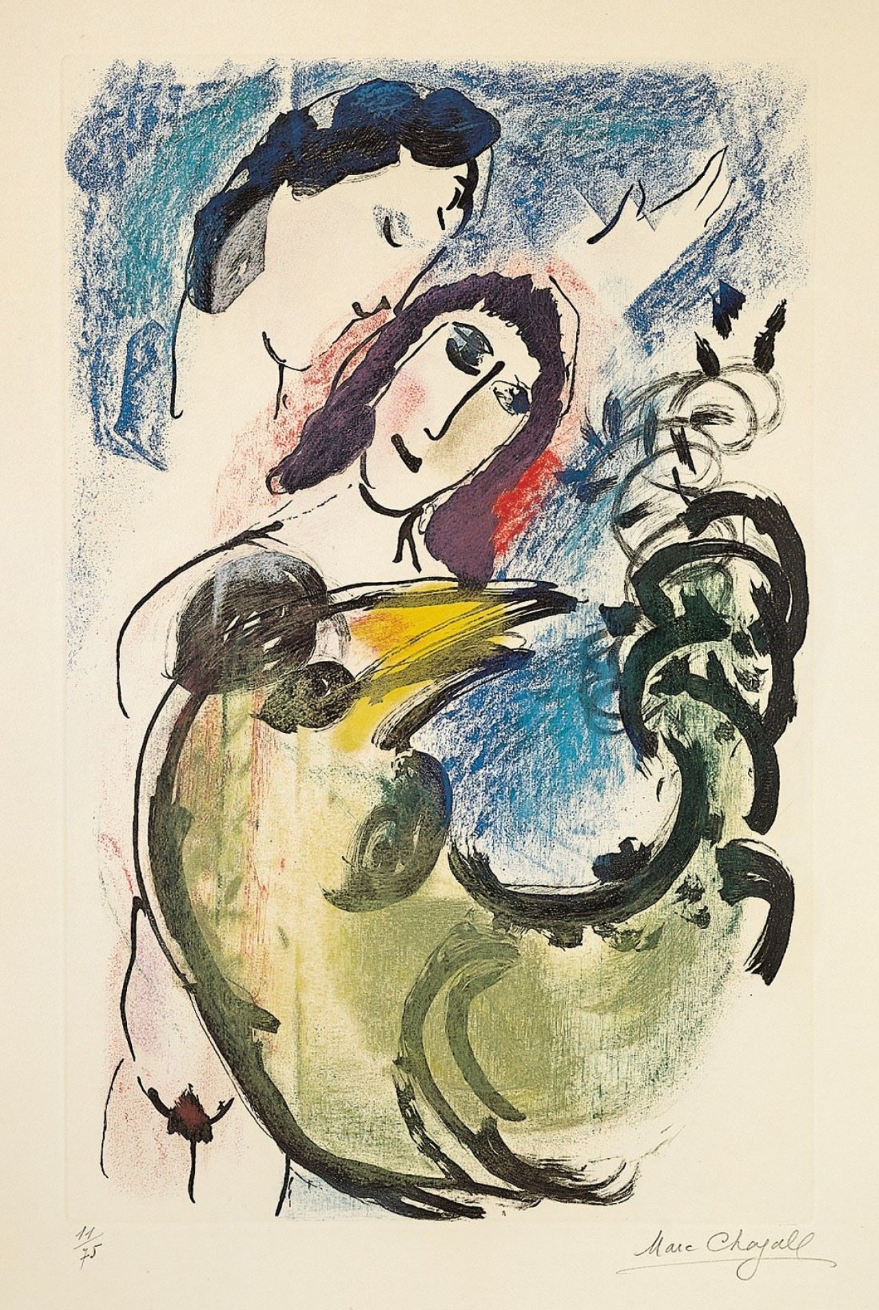 Auf diesem Bild ist das folgende Kunstwerk zu sehen: Marc Chagall. „Der gelbe Hahn“. 1960.