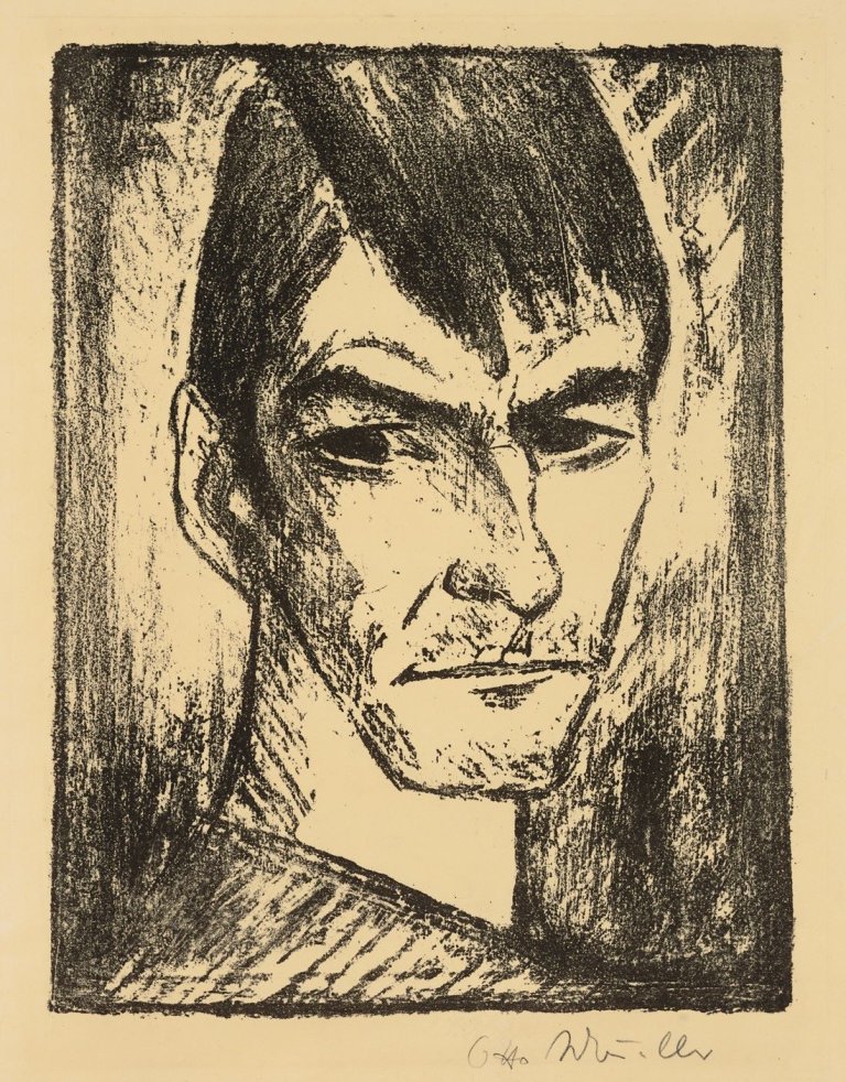 Auf diesem Bild ist das folgende Kunstwerk zu sehen: Otto Mueller. „Selbstbildnis nach rechts (2)“. 1921/22.