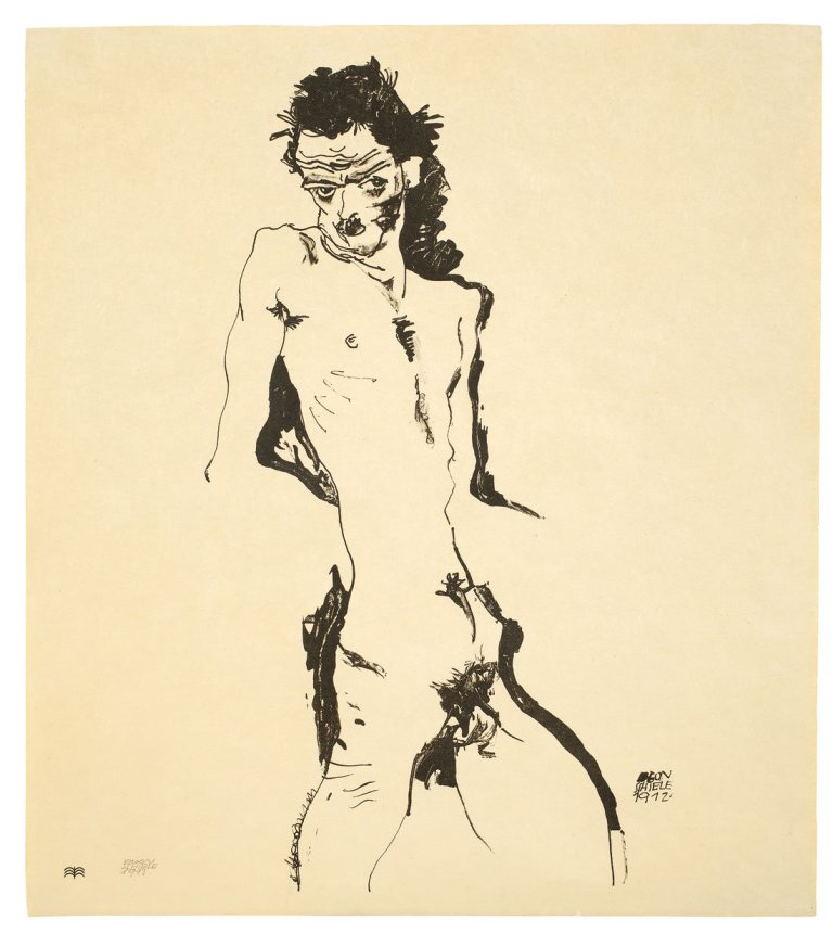 Auf diesem Bild ist das folgende Kunstwerk zu sehen: Egon Schiele. „Männnlicher Akt (Selbstbildnis) I“. 1912.