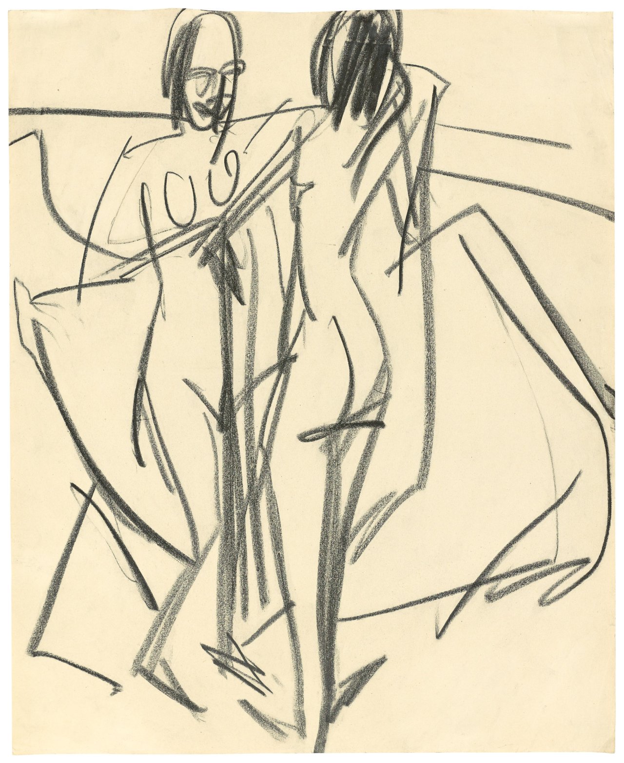Auf diesem Bild ist das folgende Kunstwerk zu sehen: Ernst Ludwig Kirchner. Zwei weibliche Akte am Strand von Fehmarn. 1912/13.