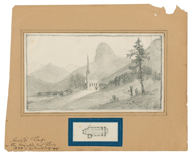 Auf diesem Bild ist das folgende Kunstwerk zu sehen:  Friedrich Wilhelm IV., König von Preußen. Kirche von Erdmannsdorf im Hirschberger Tal (?). 1840.