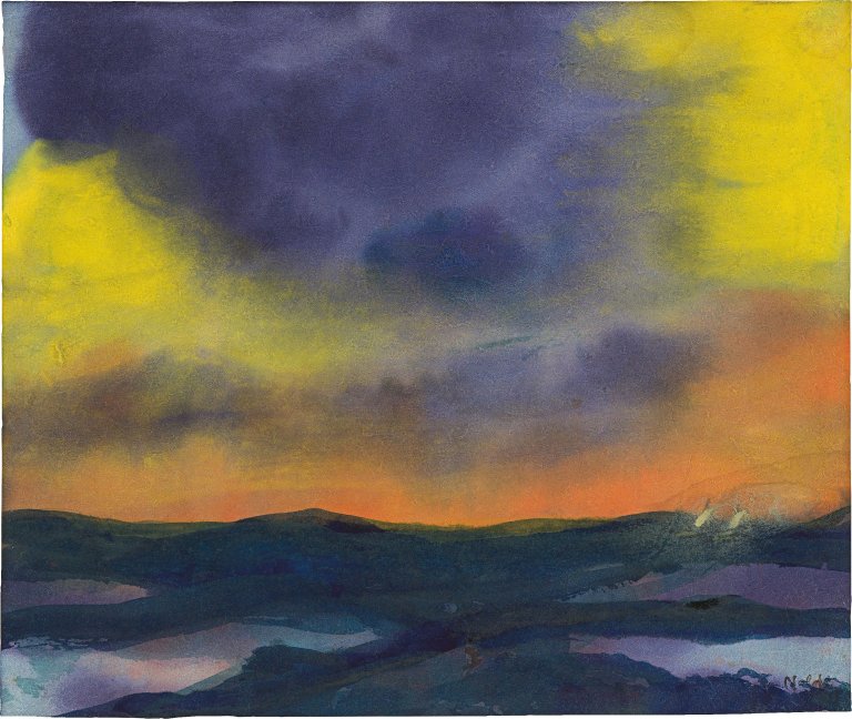 This picture shows the following artwork: Emil Nolde. Sea with sailing boats.