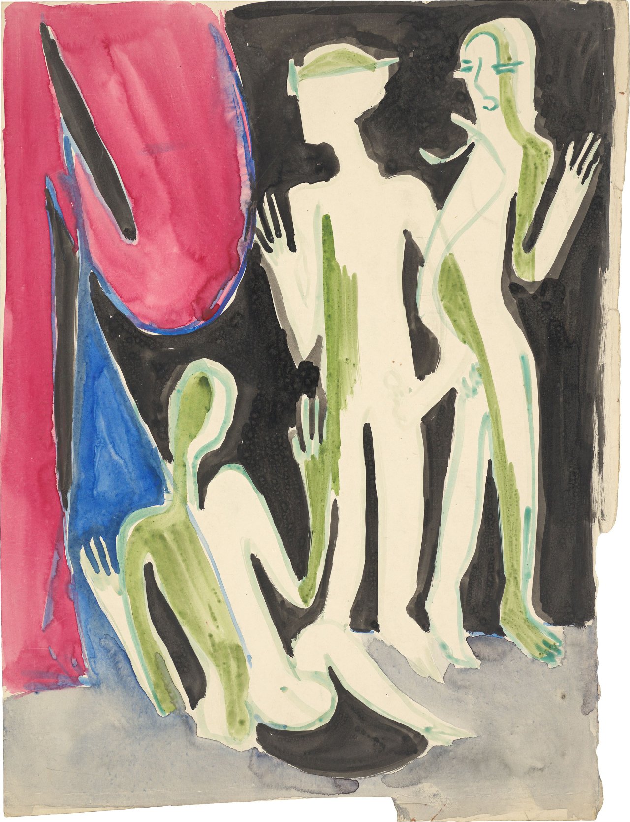 Auf diesem Bild ist das folgende Kunstwerk zu sehen: Ernst Ludwig Kirchner. 3 Figuren im Wald.