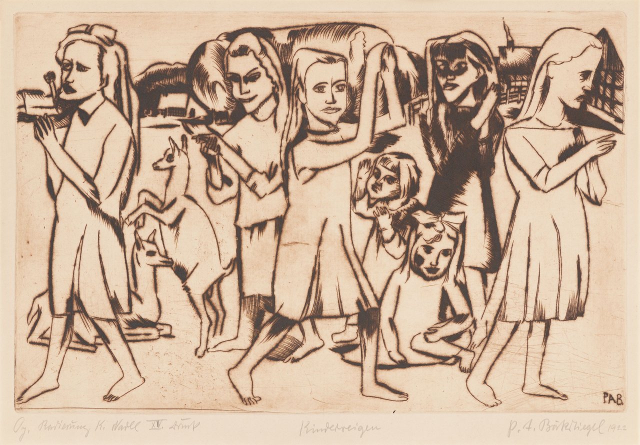 Auf diesem Bild ist das folgende Kunstwerk zu sehen: Peter August Böckstiegel. „Kinderreigen“. 1921-22.