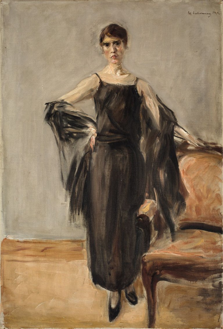 Auf diesem Bild ist das folgende Kunstwerk zu sehen: Max Liebermann. „Bildnis Genia Levine, stehend“. 1924.