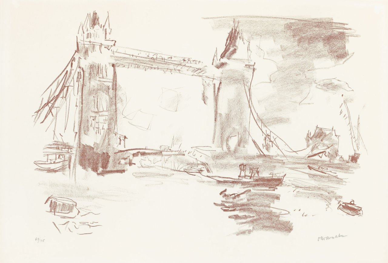 Auf diesem Bild ist das folgende Kunstwerk zu sehen: Oskar Kokoschka. „Tower Bridge II“. 1967.