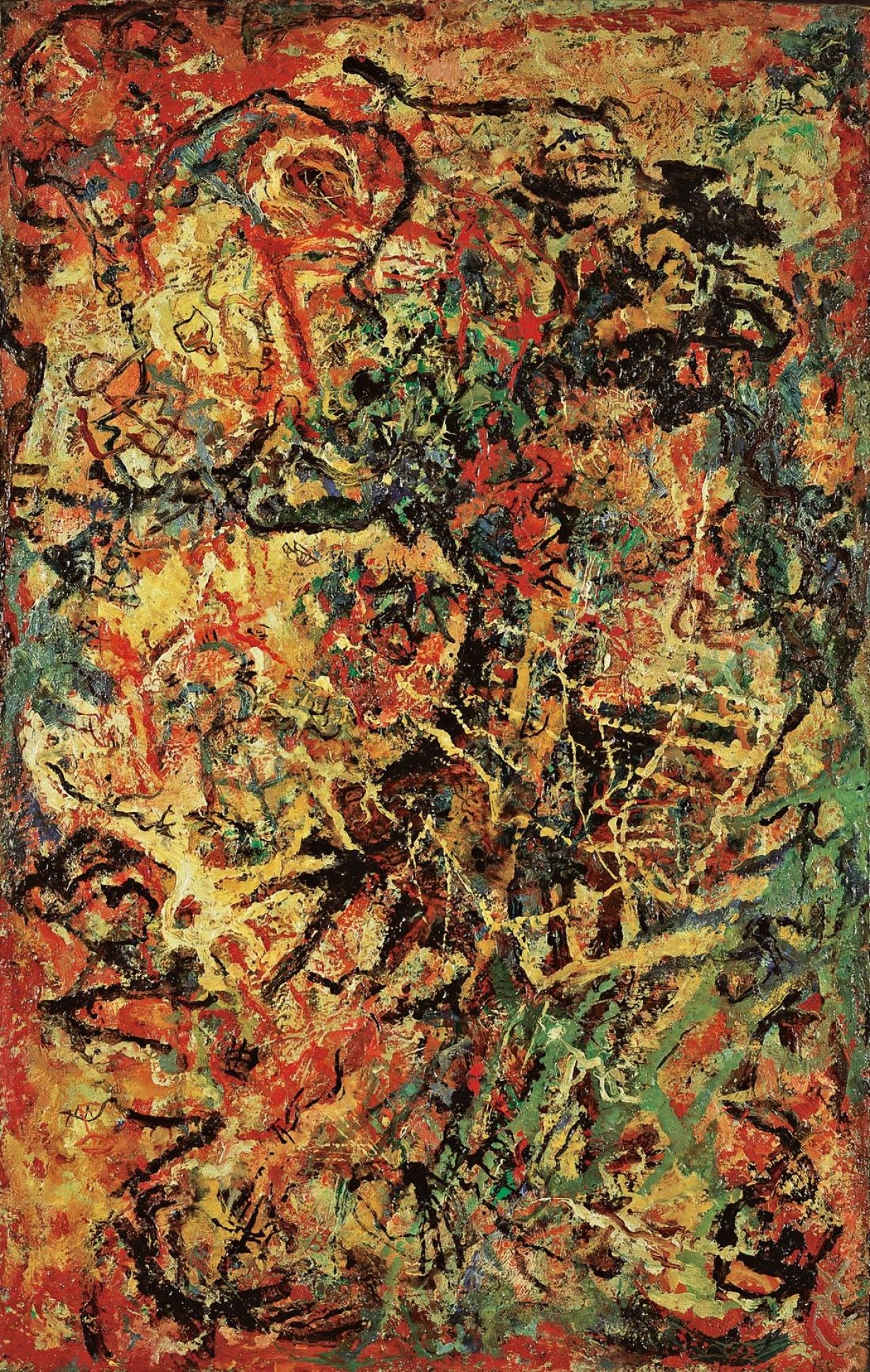 Auf diesem Bild ist das folgende Kunstwerk zu sehen: Bernard Schultze. „Wege und Gesichter“. 1953.