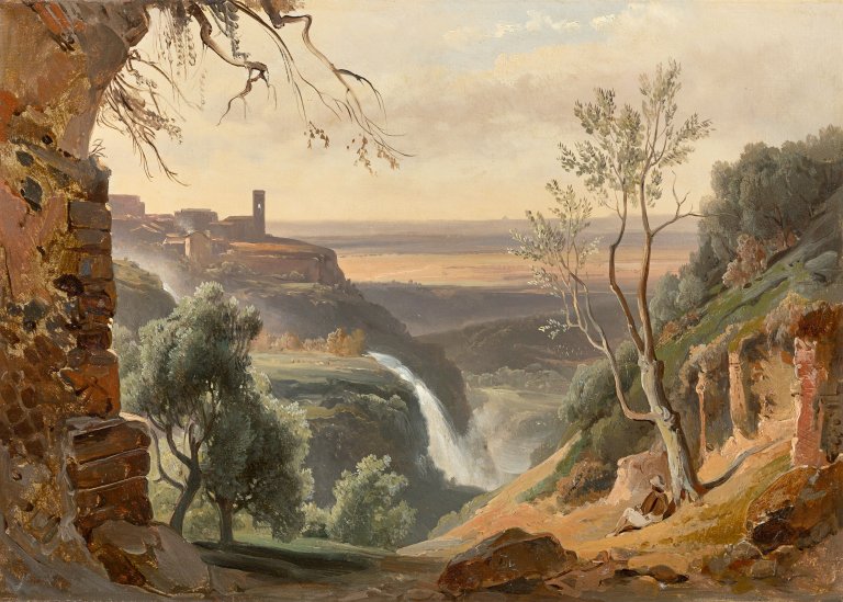 Auf diesem Bild ist das folgende Kunstwerk zu sehen:  Französisch, um 1830. Blick auf Tivoli.
