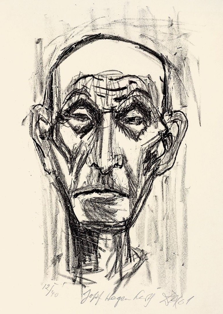 Auf diesem Bild ist das folgende Kunstwerk zu sehen: Otto Dix. „Josef Hegenbarth I (von vorn)“ / Josef Hegenbarth II (Halbprofil)“. 1961.