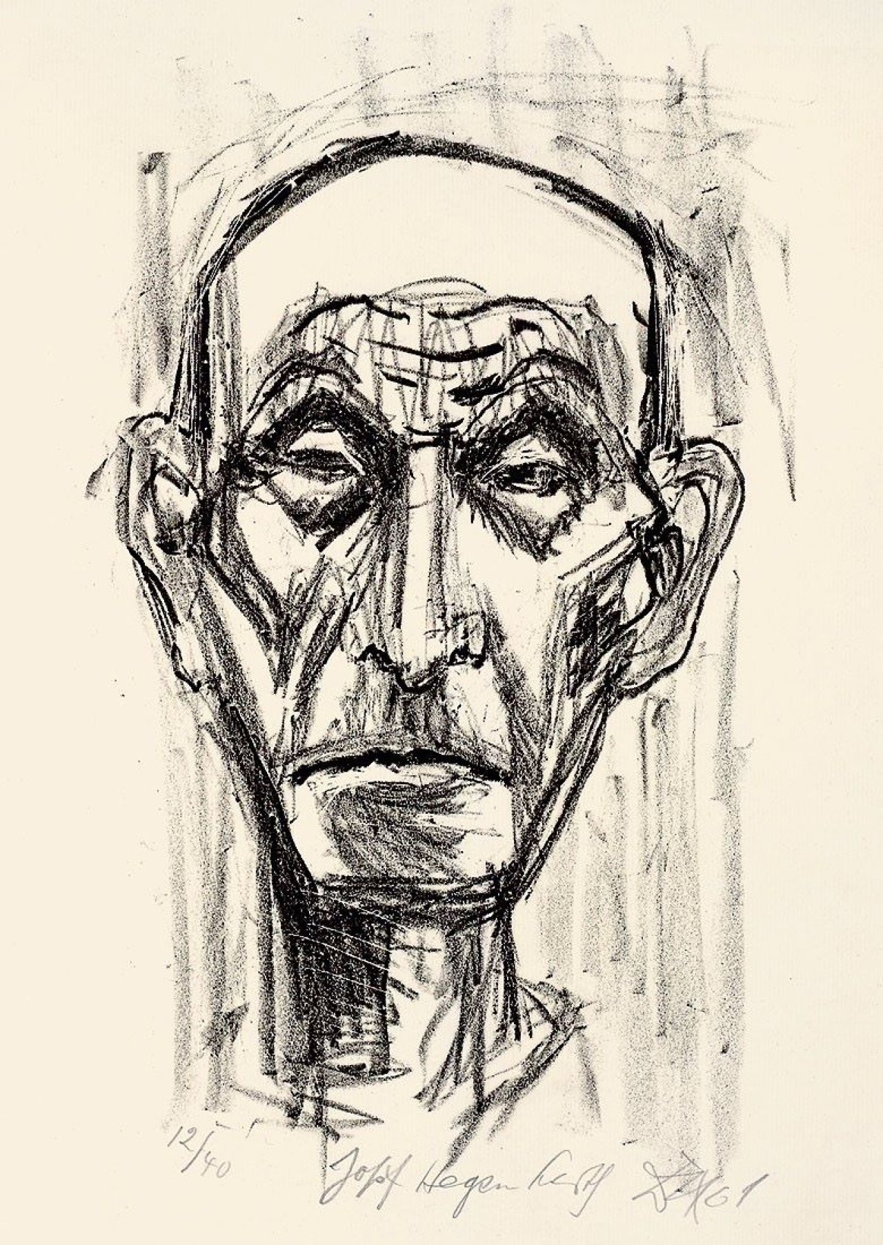 Auf diesem Bild ist das folgende Kunstwerk zu sehen: Otto Dix. „Josef Hegenbarth I (von vorn)“ / Josef Hegenbarth II (Halbprofil)“. 1961.