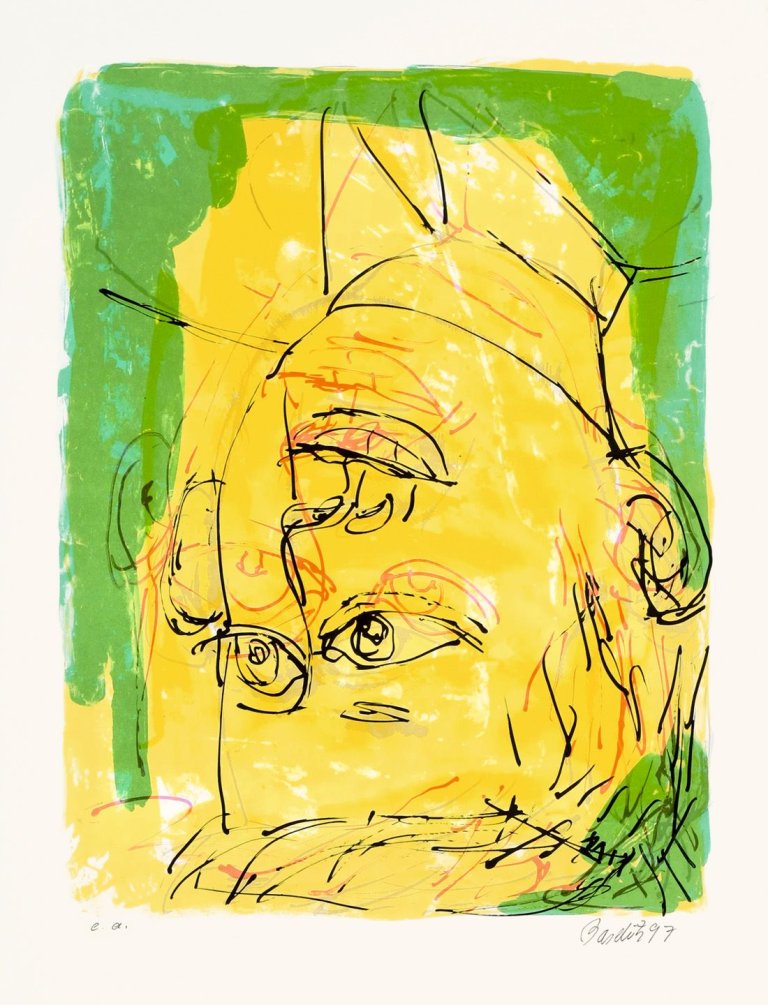 Auf diesem Bild ist das folgende Kunstwerk zu sehen: Georg Baselitz. Dreimal Portrait. 1997.