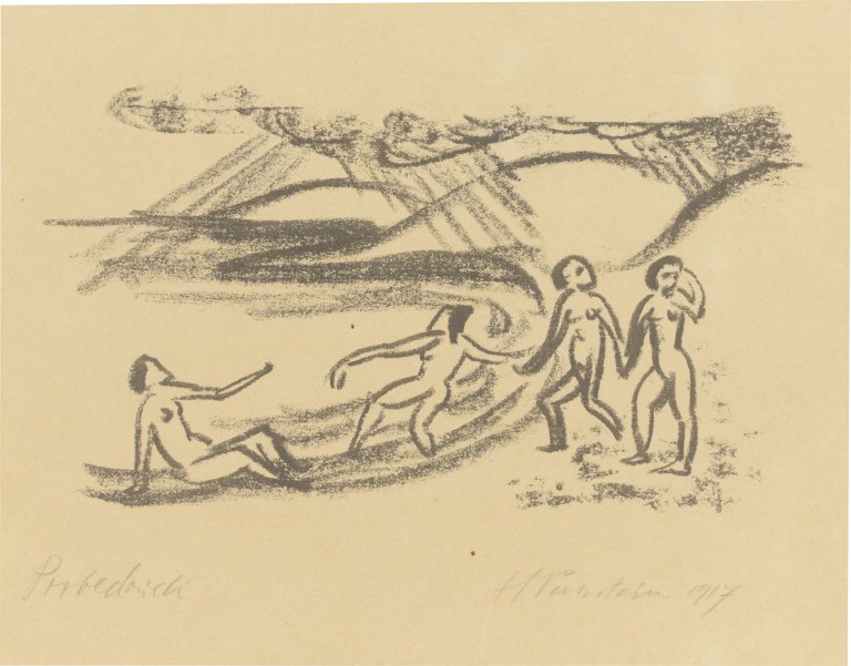 Auf diesem Bild ist das folgende Kunstwerk zu sehen: Max Pechstein. „Vier Akte am Meer“. 1917.