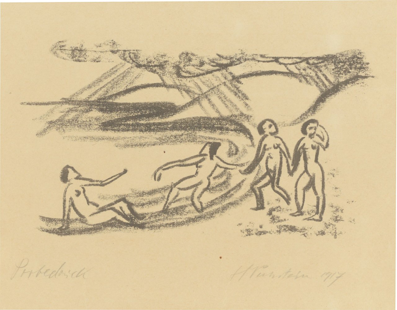 Auf diesem Bild ist das folgende Kunstwerk zu sehen: Max Pechstein. „Vier Akte am Meer“. 1917.