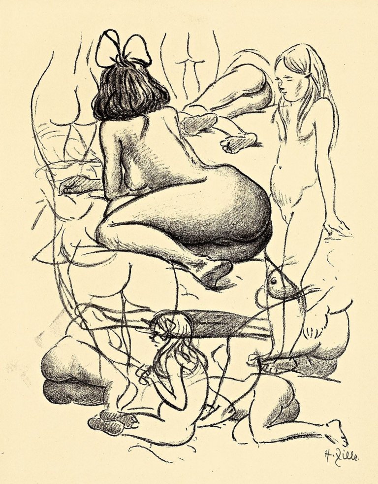 Auf diesem Bild ist das folgende Kunstwerk zu sehen: Heinrich Zille. „Studienblatt mit Akten“. 1923.