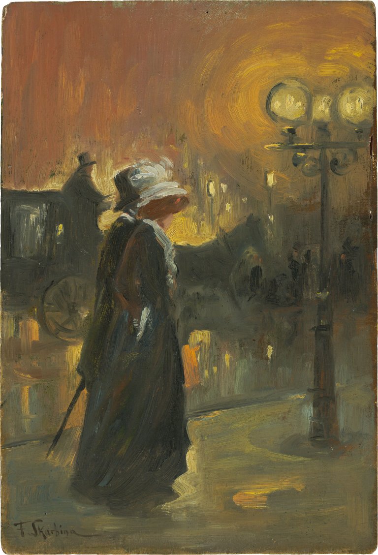 Auf diesem Bild ist das folgende Kunstwerk zu sehen: Franz Skarbina. Nächtliche Straßenszene.