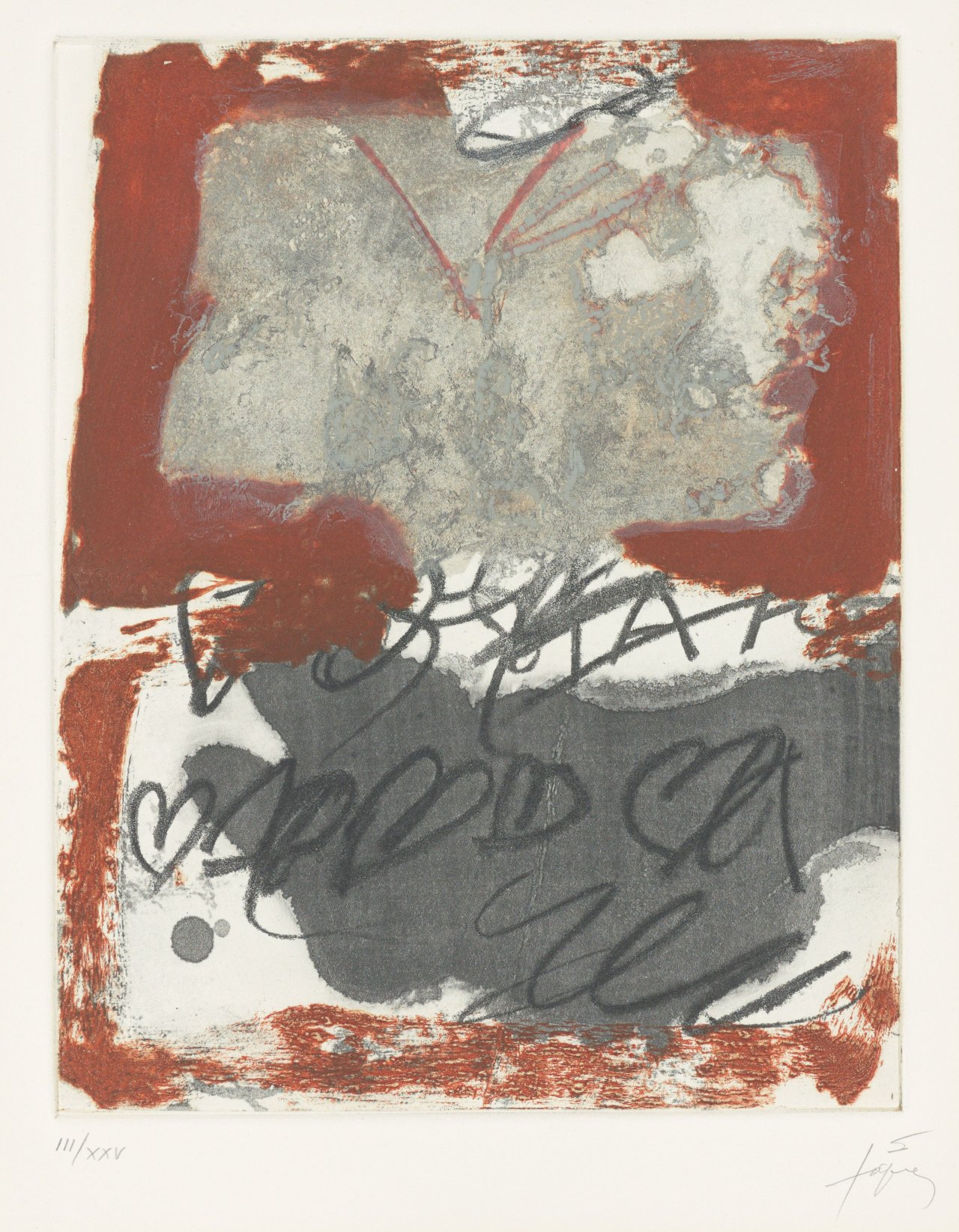 Auf diesem Bild ist das folgende Kunstwerk zu sehen: Antoni Tàpies. Aus: „La clau del foc“. 1973.