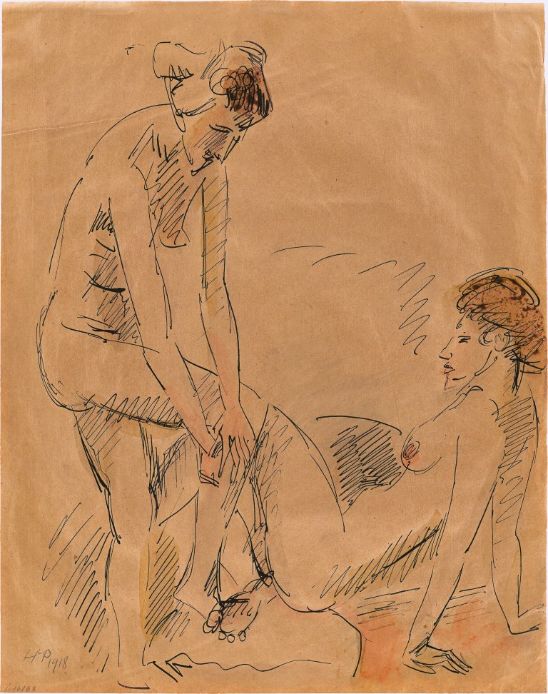 Auf diesem Bild ist das folgende Kunstwerk zu sehen: Max Pechstein. Zwei Akte. 1918.