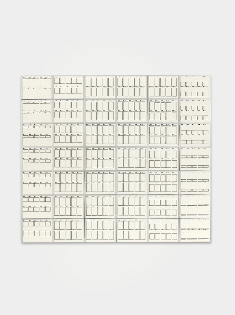 Auf diesem Bild ist das folgende Kunstwerk zu sehen: Hanne Darboven. „Konstruktionen“. 1968.