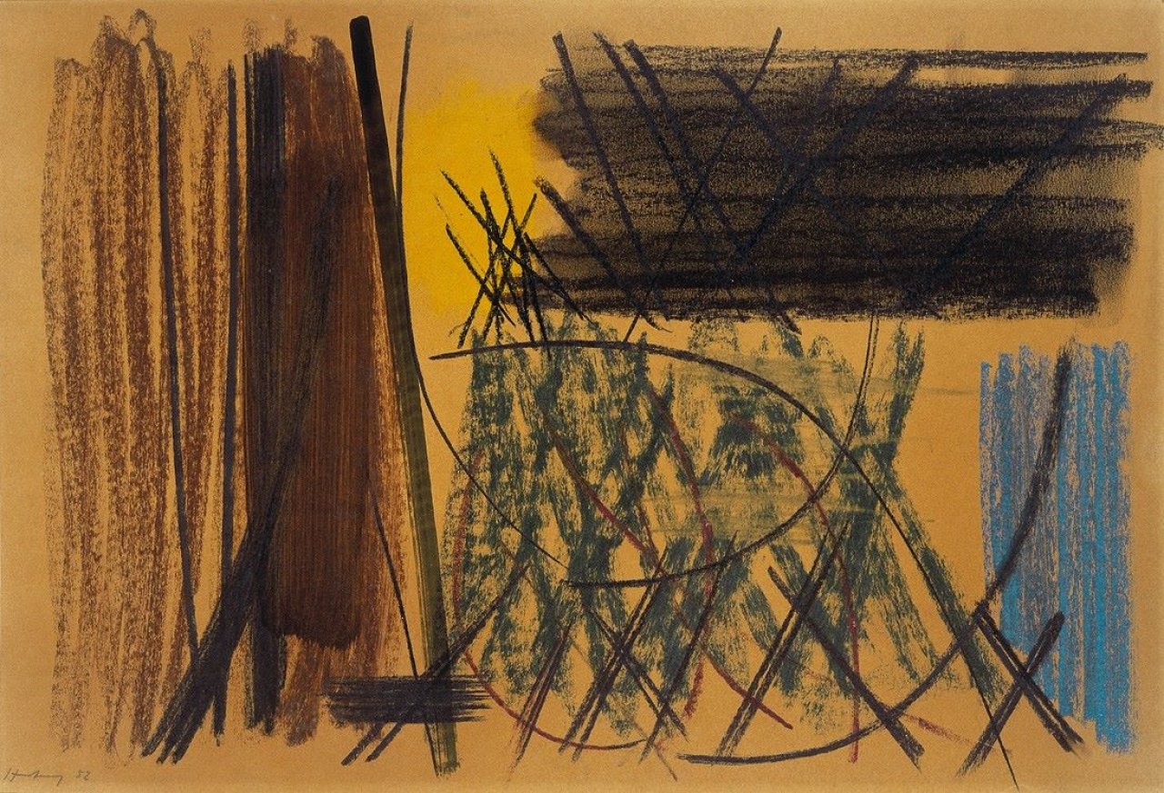 Auf diesem Bild ist das folgende Kunstwerk zu sehen: Hans Hartung. Komposition. 1952.