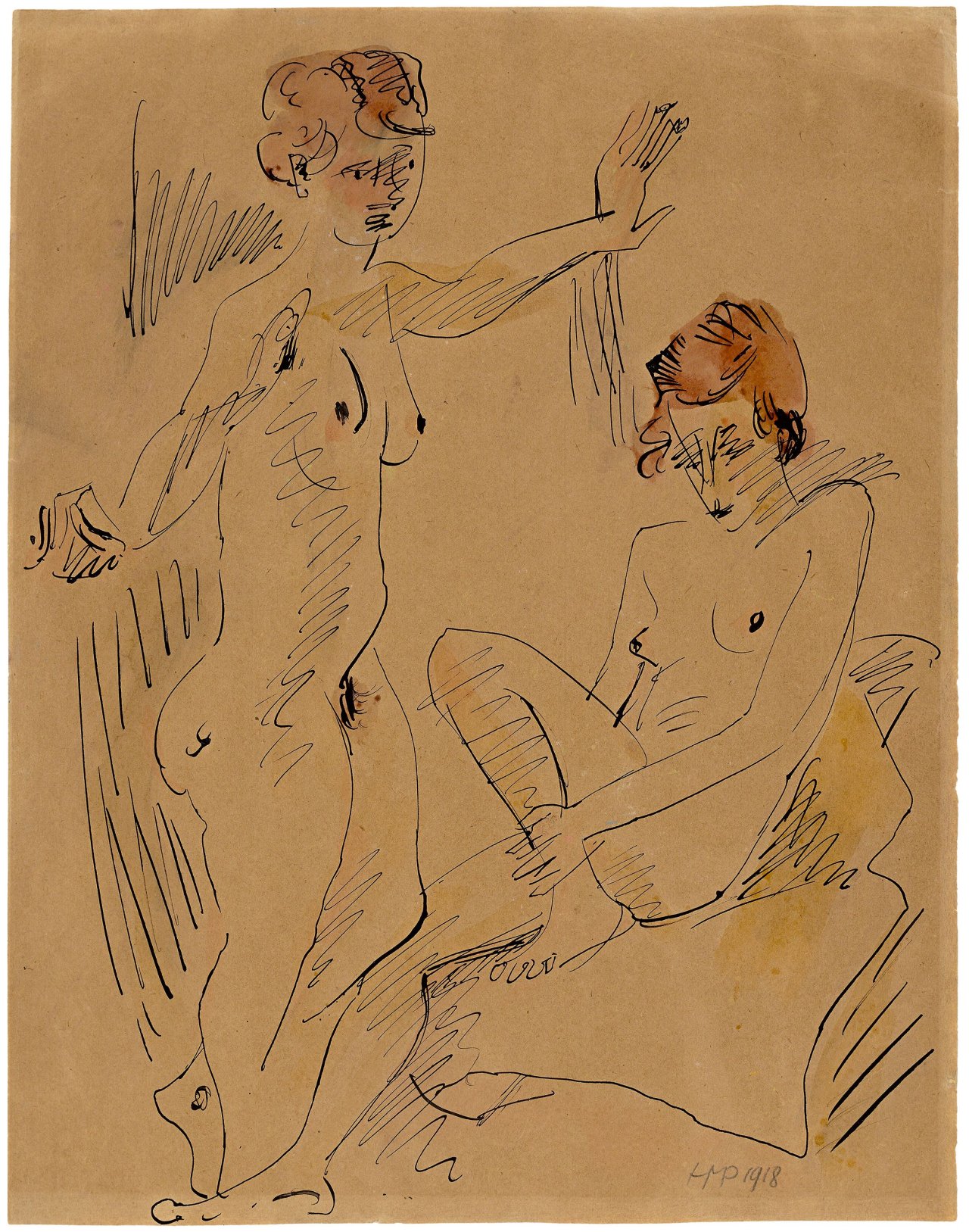 Auf diesem Bild ist das folgende Kunstwerk zu sehen: Max Pechstein. Weibliche Akte. 1918.