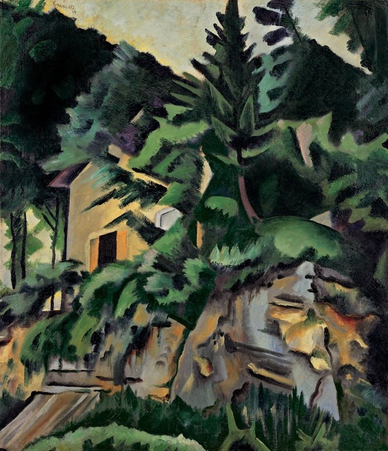 Auf diesem Bild ist das folgende Kunstwerk zu sehen: Richard Seewald. Haus in den Bergen bei Ascona. 1919.
