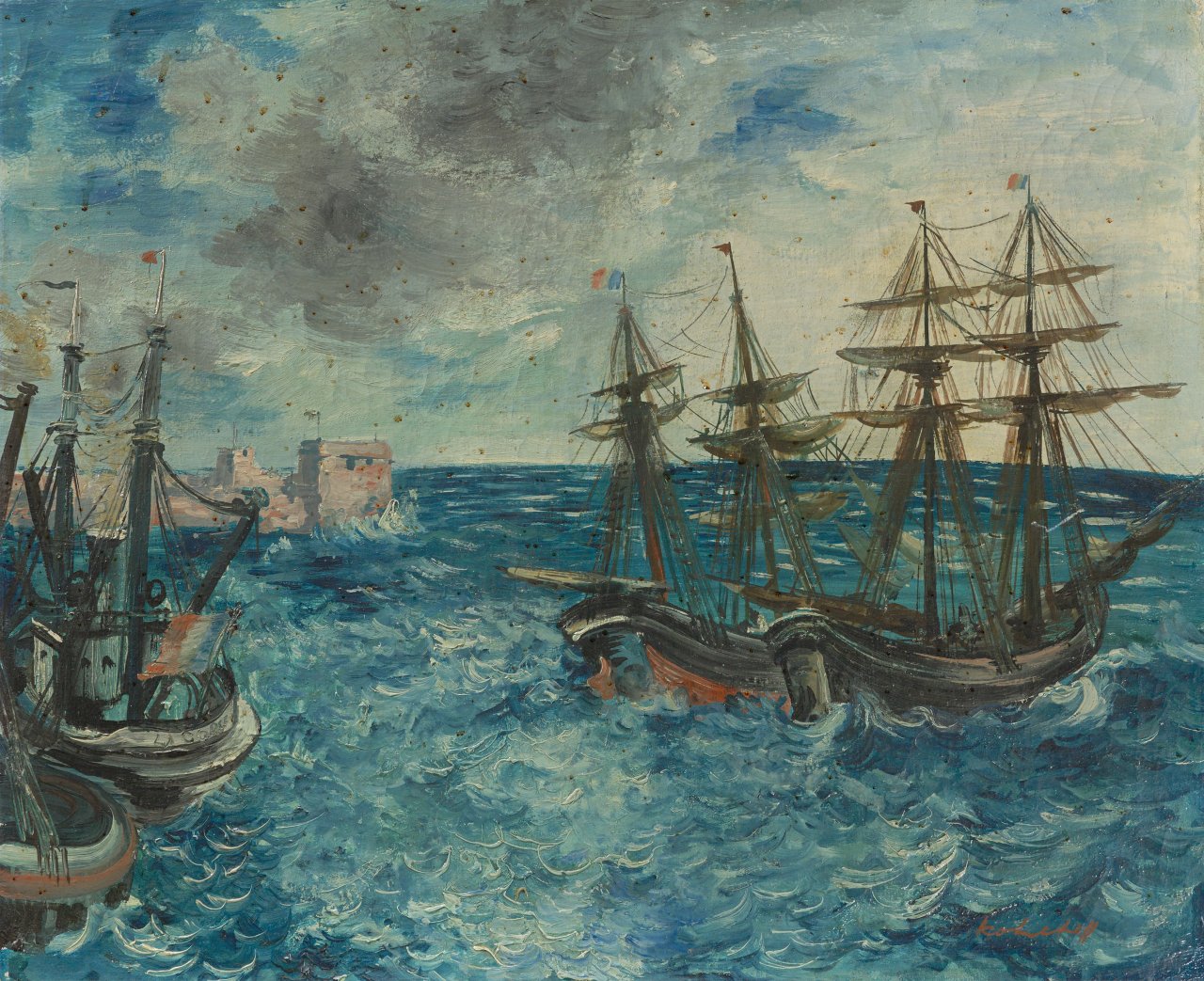 Auf diesem Bild ist das folgende Kunstwerk zu sehen: Wilhelm Kohlhoff. „8 Segelschiffe“. Um 1930.