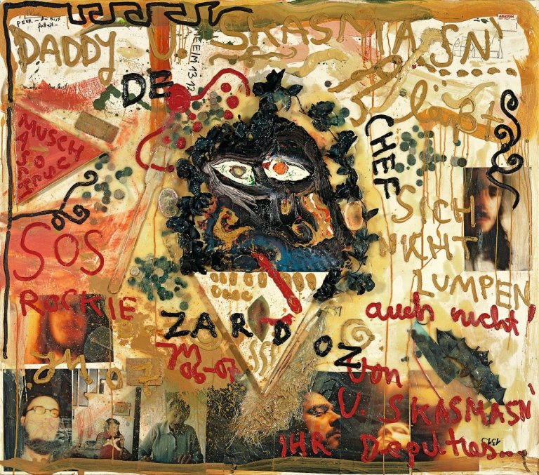 Auf diesem Bild ist das folgende Kunstwerk zu sehen: Jonathan Meese. „Viel Glück U. SKASMN' bei Deinem Neuem DEPUTY gez. GAMESAKE der 14.“. 2006/07.