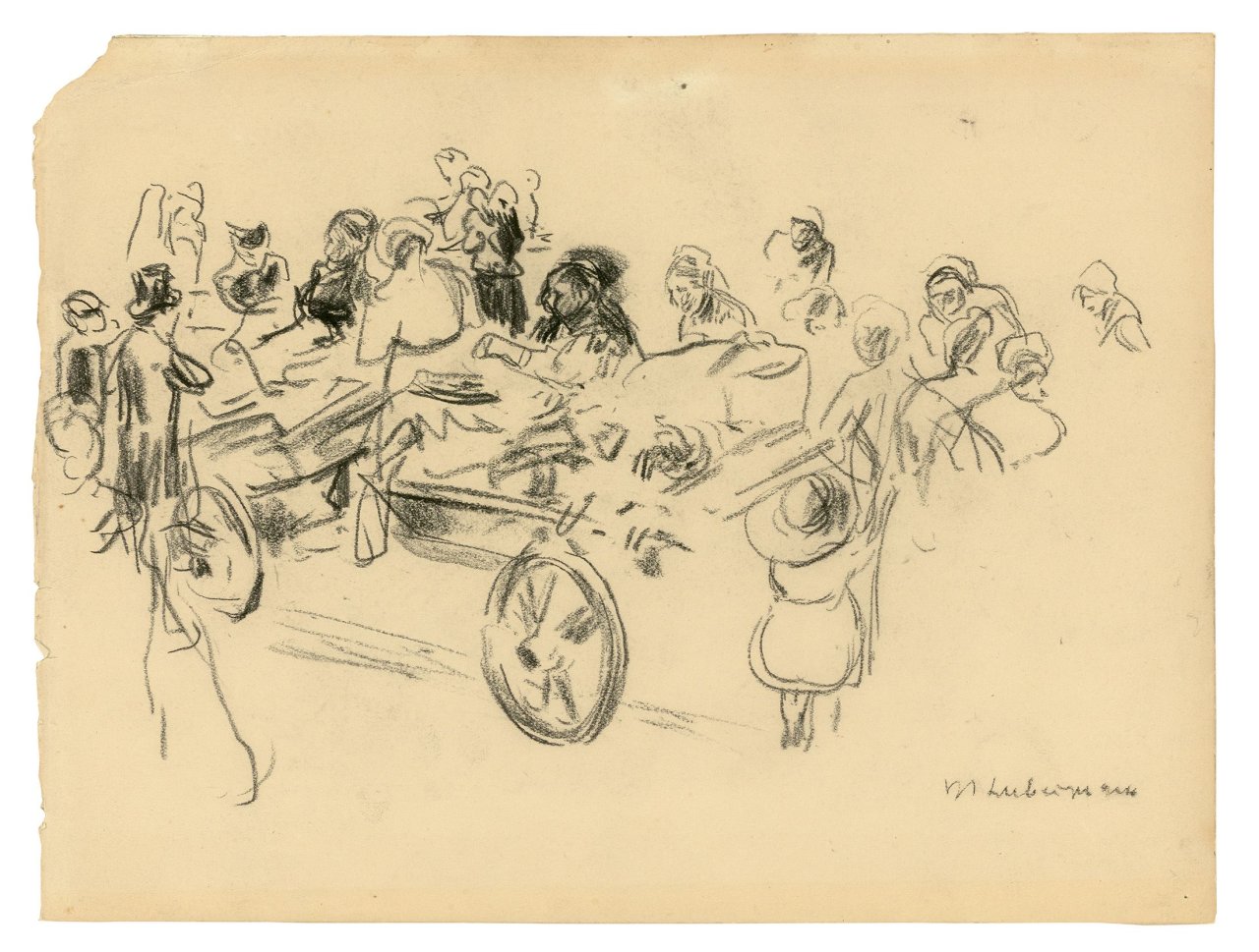 This picture shows the following artwork: Max Liebermann. On the market wagon (study relating to the 