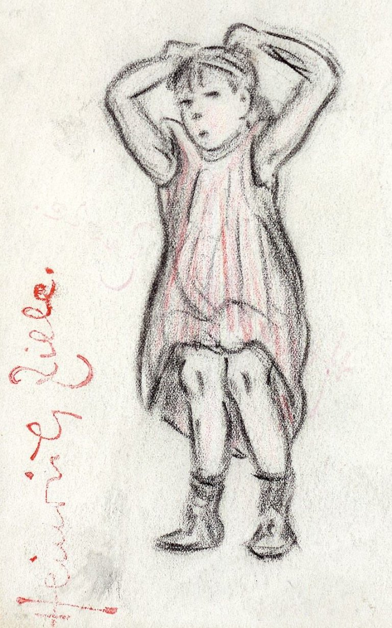 Auf diesem Bild ist das folgende Kunstwerk zu sehen: Heinrich Zille. Mädchen, seine Frisur richtend.