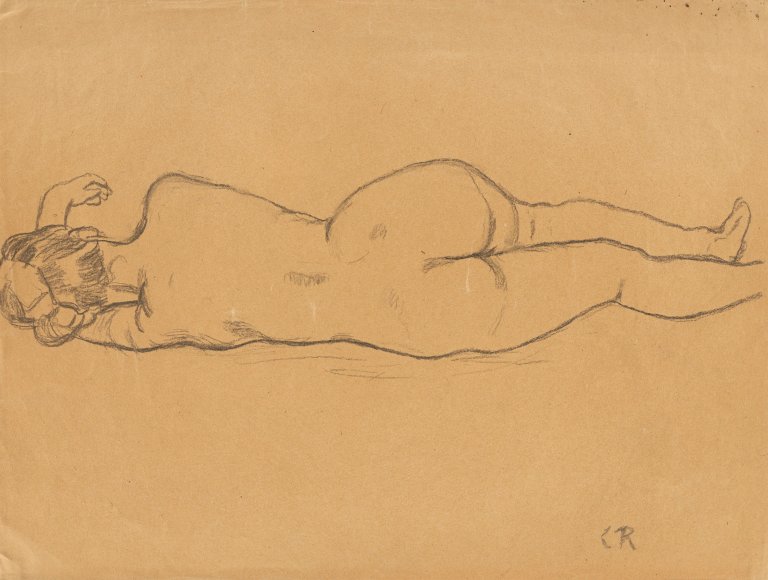 Auf diesem Bild ist das folgende Kunstwerk zu sehen: Christian Rohlfs. Liegender weiblicher Rückenakt. Um 1908/12.