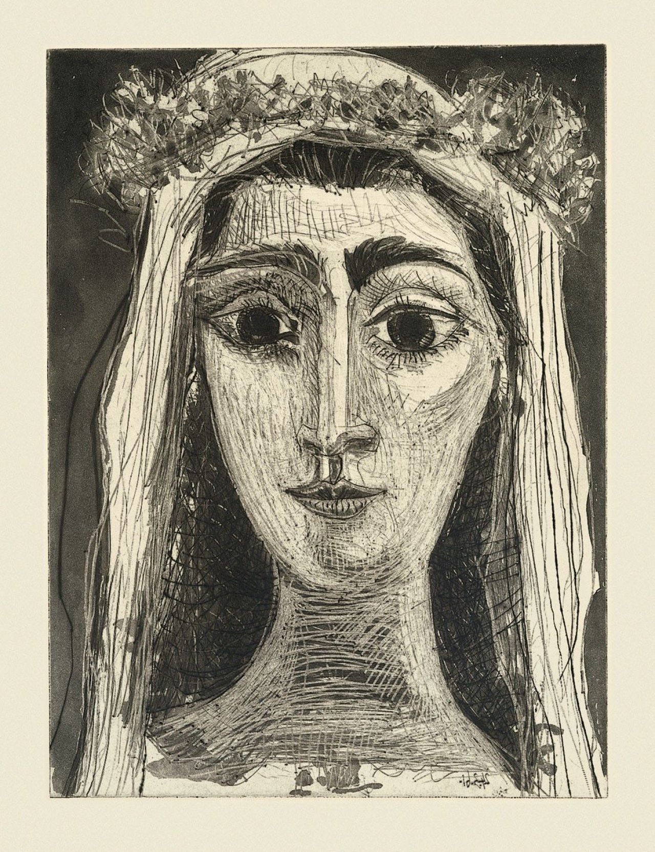 This picture shows the following artwork: Pablo Picasso. „Jacqueline en mariée, de face. I“. 1961.