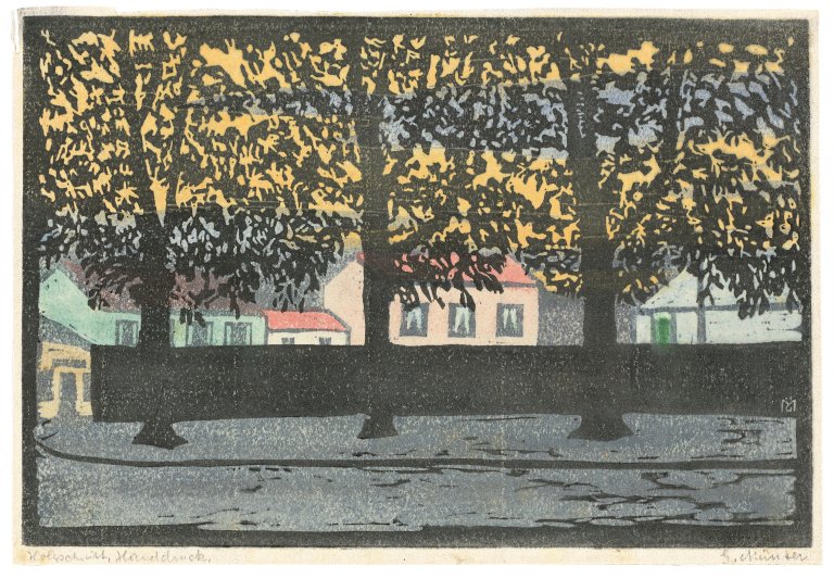 Auf diesem Bild ist das folgende Kunstwerk zu sehen: Gabriele Münter. „Herbstabend - Sèvres“. 1907.