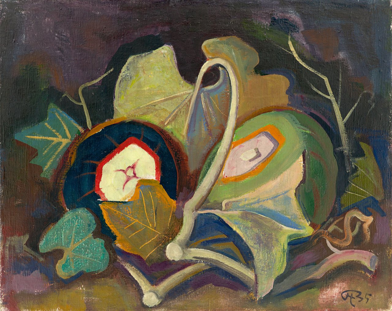 Auf diesem Bild ist das folgende Kunstwerk zu sehen: Karl Hofer. Stillleben mit Kürbissen. 1935.