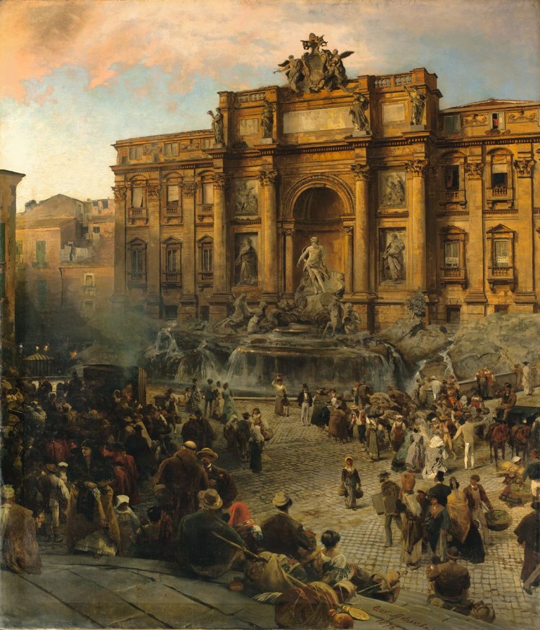 Auf diesem Bild ist das folgende Kunstwerk zu sehen: Oswald Achenbach. Fontana di Trevi. 1876.