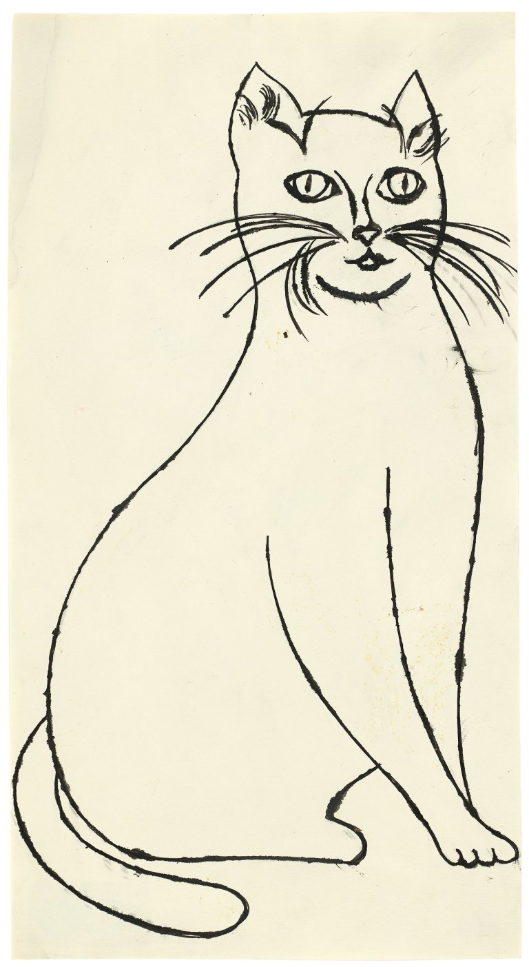 This picture shows the following artwork: Andy Warhol. Sam sitting. Circa 1955.