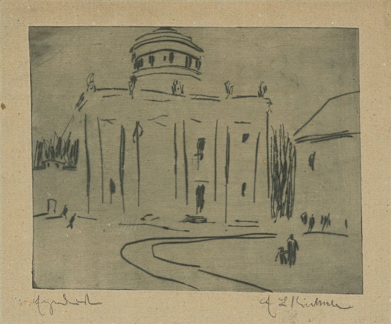 Auf diesem Bild ist das folgende Kunstwerk zu sehen: Ernst Ludwig Kirchner. „Stadthaus in Potsdam“ („Palais“). 1909.