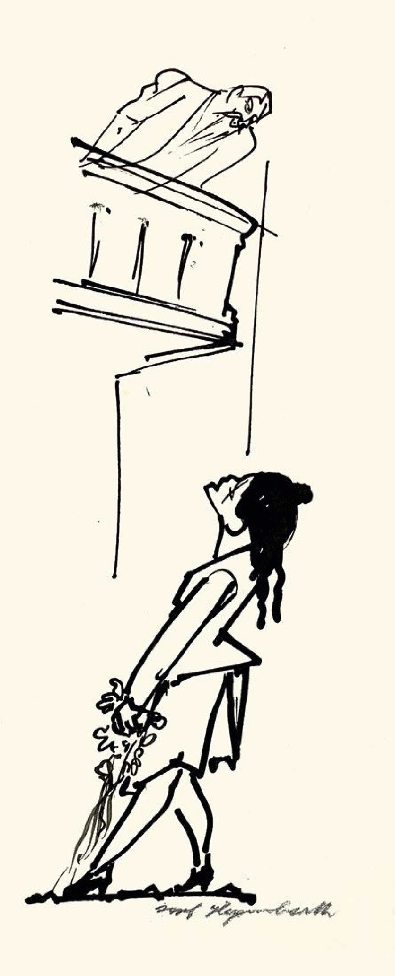 Auf diesem Bild ist das folgende Kunstwerk zu sehen: Josef Hegenbarth. Illustrationen Zu „Eckart Peterich: LIebesgeschichten” / Zu „Riedel: Anekdoten” / Neujahrsgruss. Um 1953/54.