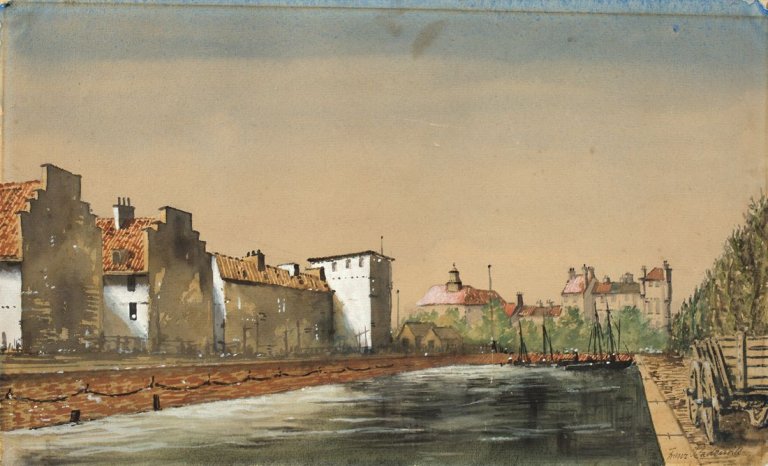 Auf diesem Bild ist das folgende Kunstwerk zu sehen: Franz Radziwill. „Dorfbassin in Bremen (Hafenpartie)“. Vor 1932.