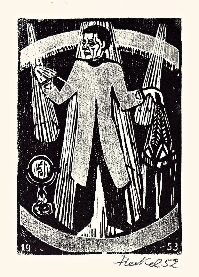 Auf diesem Bild ist das folgende Kunstwerk zu sehen: Erich Heckel. „22. Jahresblatt: Zauberer“. 1952.