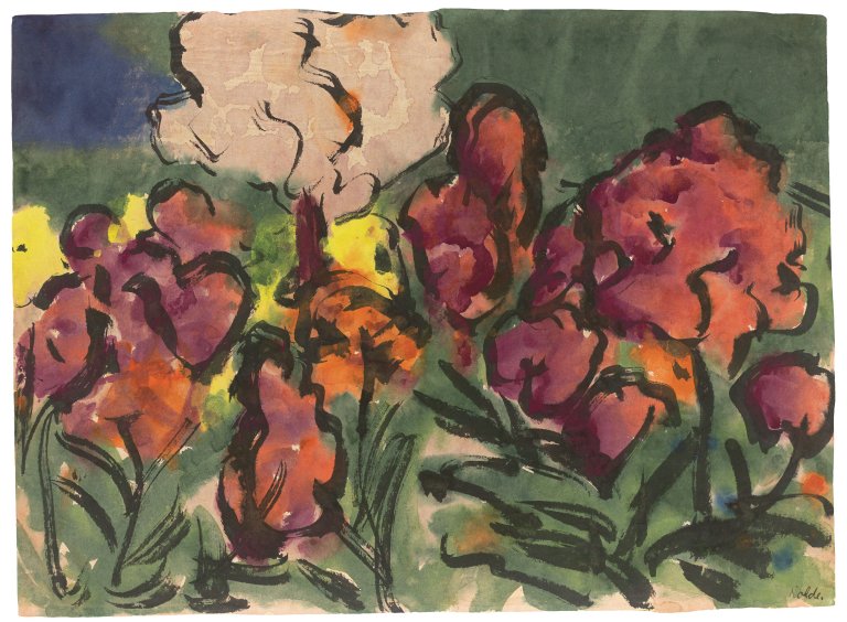 This picture shows the following artwork: Emil Nolde. ”Blühende Sträucher”. 1913/14.