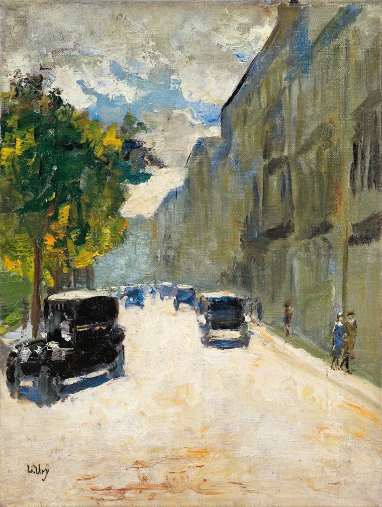 Auf diesem Bild ist das folgende Kunstwerk zu sehen: Lesser Ury. „Berliner Straßenszene“. 1920er Jahre.