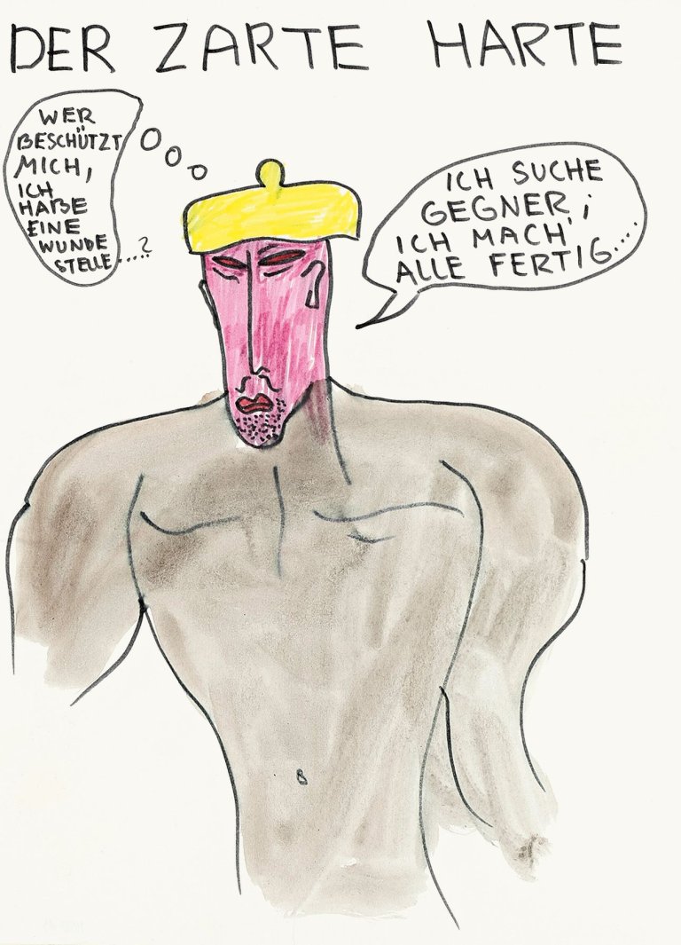 Auf diesem Bild ist das folgende Kunstwerk zu sehen: Jonathan Meese. „Der Zarte Harte“. Um 1995.